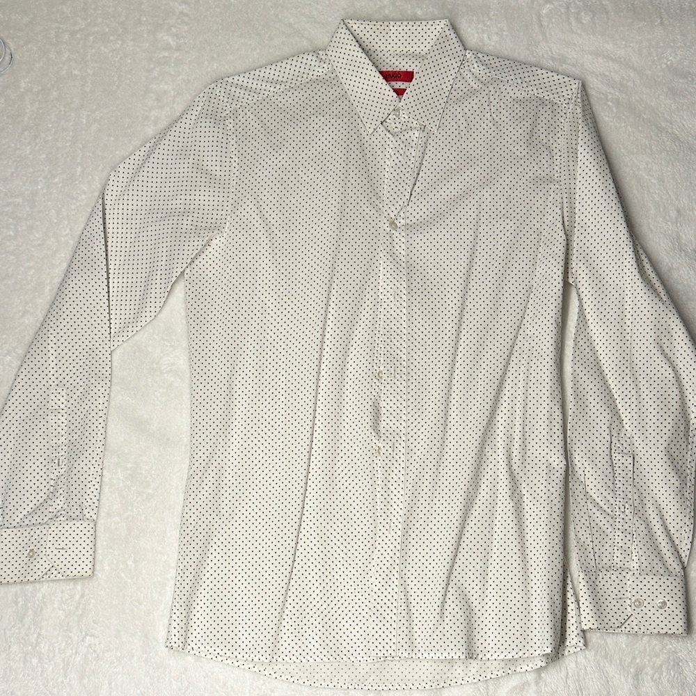 HUGO White Dress Shirt with Black Dots